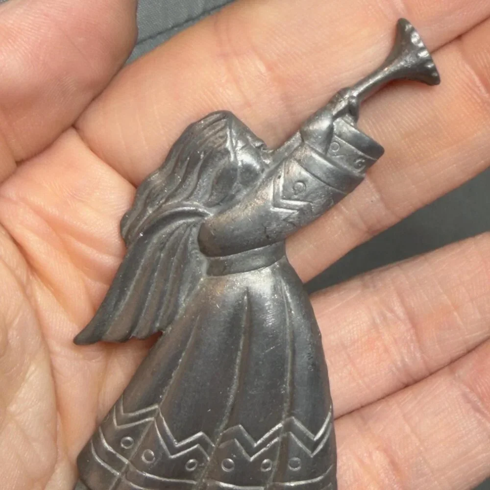 Angel Brooch Silver Tone Guardian Angel Figural Pin Vintage Style 3”